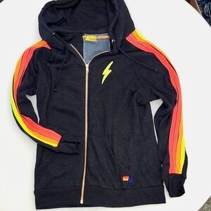 Aviator Nation Neon Lightning Bolt 5 Stripe Zip Hoodie Jacket